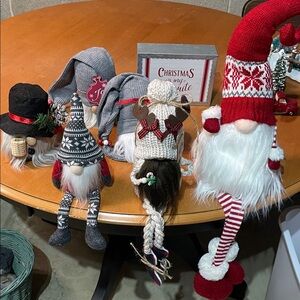 Festive Gnome Holiday Decor Set - Red, Gray, White